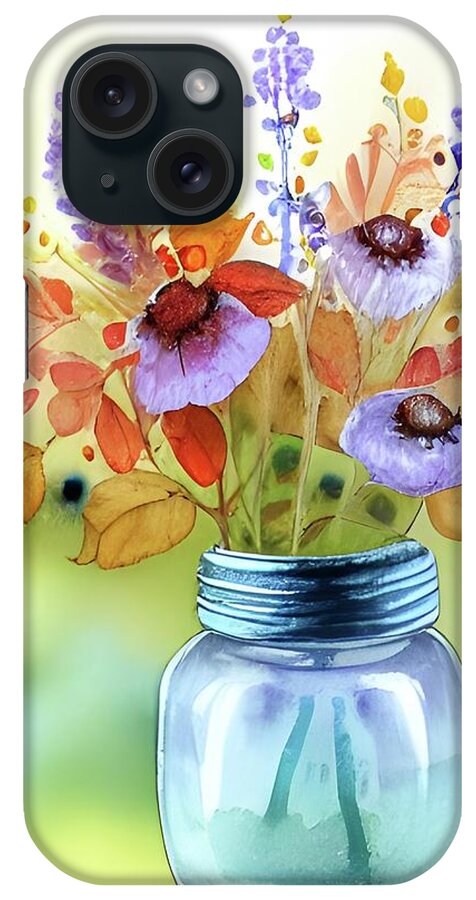 Wildflowers iPhone Case featuring the digital art Jelly Jar Bouquet by Bonnie Bruno