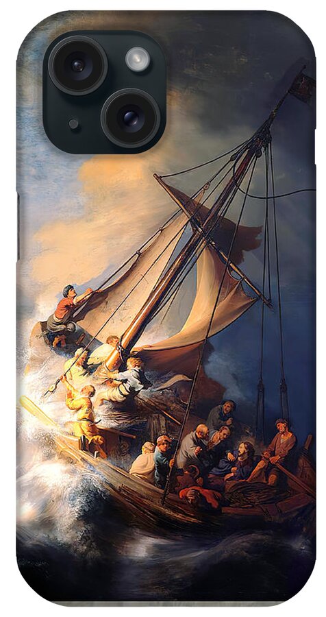 Jesus iPhone Case featuring the mixed media Jesus Calms the Storm by Rembrandt