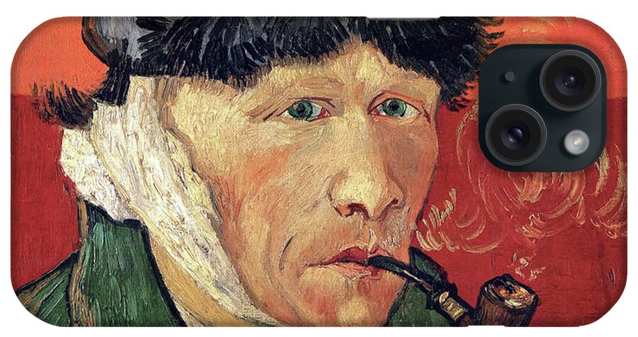 Self-portrait iPhone Case featuring the painting Self-Portrait with Bandaged Ear and Pipe by Vincent van Gogh by Mango Art