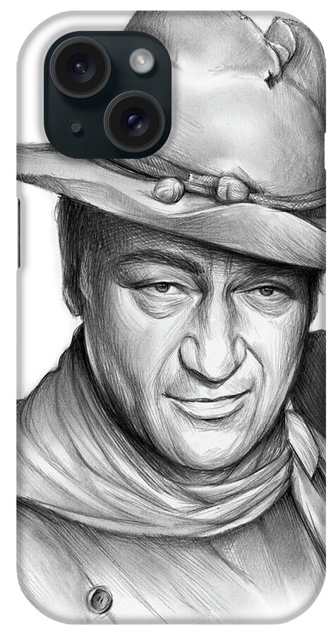 John Wayne iPhone Case featuring the drawing John Wayne - Pencil by Greg Joens