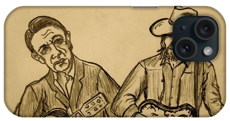 Johnny Cash iPhone Case featuring the drawing Johnny and Waylon by Pete Maier
