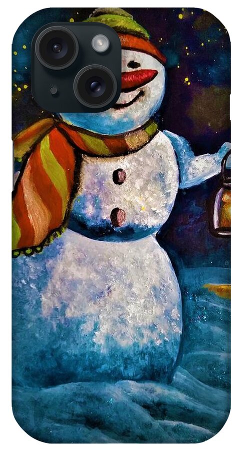 Snowman iPhone Case featuring the painting Jolly snowman by Tara Krishna