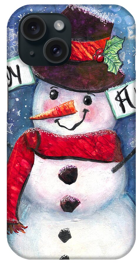 Snowman iPhone Case featuring the mixed media Joyful and Fun Snowman by Francine Dufour Jones