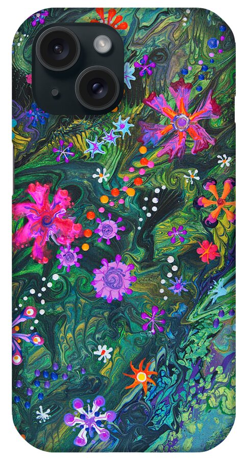 Flowers Floral Lush Tropical Organic Colorful Vibrant Dramatic Fun iPhone Case featuring the painting Jungle Seduction 7022 B by Priscilla Batzell Expressionist Art Studio Gallery