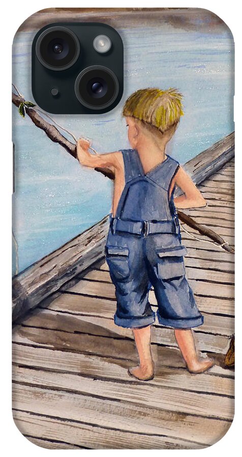 Fishing iPhone Case featuring the painting Juniors Fishing Pole by Kelly Mills