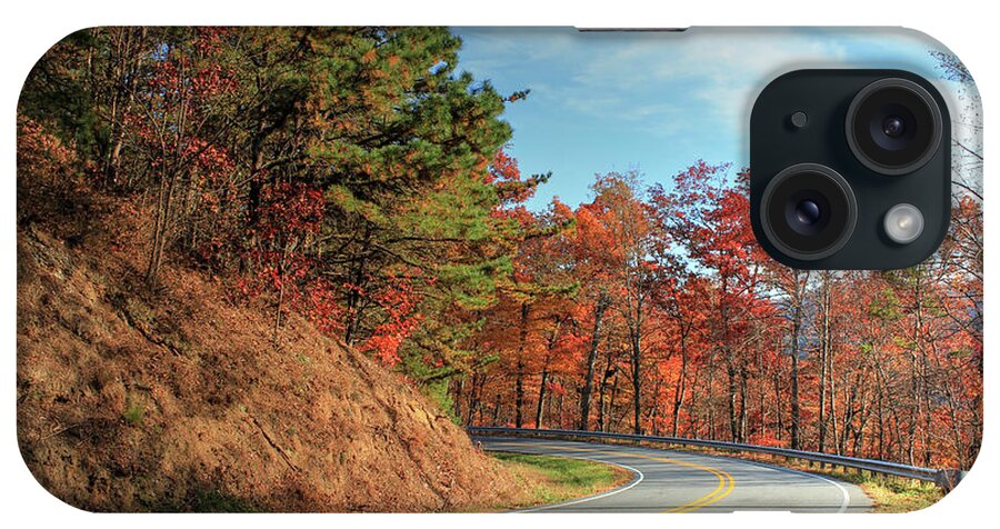 Fine Art; Fine Art Photography; North Carolina; Blue Ridge Parkway; Mountains; Country Road; Fall; Autumn; Fall Foliage; Scenic Drives; Colorful Landscapes; Leaf Peeping; Overlooks Hiking Trails; Wildlife Spotting; Crips Air; Harvest Festivals; Appalachain Culture; Camping Picnicking; Waterfalls; Mountain Biking; Roadside Markets. iPhone Case featuring the photograph Just Around The Bend by Robert Harris