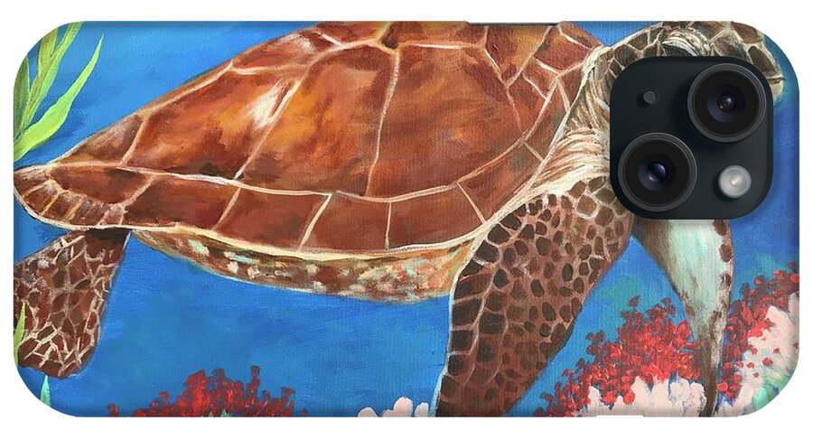 Sea Turtle iPhone Case featuring the painting Just Floating Around by Sue Dinenno