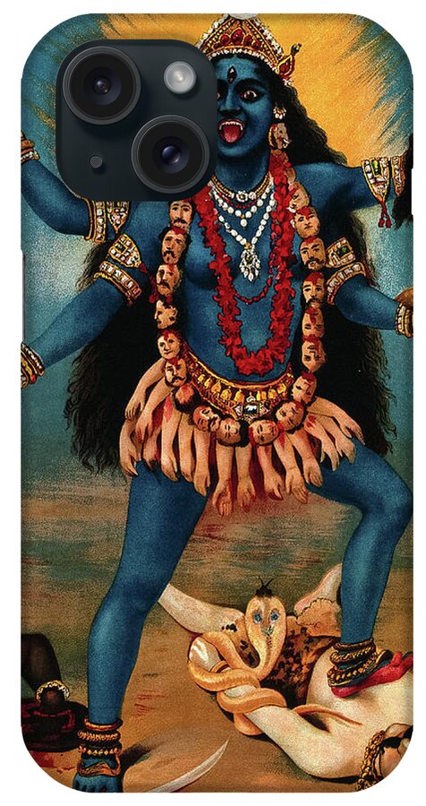 Raja Ravi Varma iPhone Case featuring the painting Kali trampling Shiva by Ravi Varma