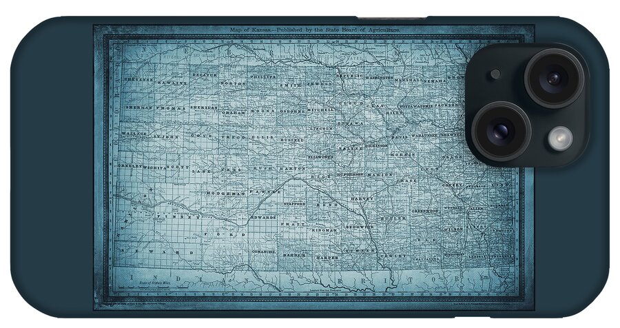 Kansas iPhone Case featuring the photograph Kansas Antique Vintage Map 1883 Blue by Carol Japp