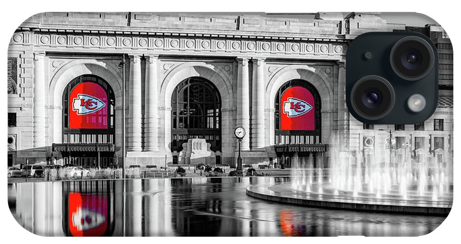 Kansas City iPhone Case featuring the photograph Kansas City Union Station Fountain and Football Banners Panorama by Gregory Ballos