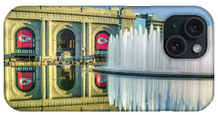 Kansas City Chiefs iPhone Case featuring the photograph Kansas City Union Station Fountain Panorama - Go Chiefs by Gregory Ballos