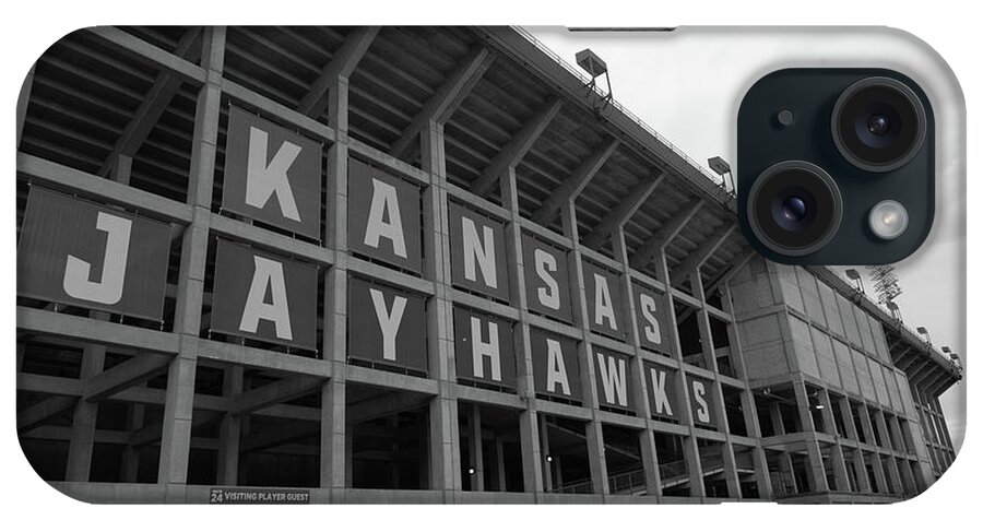 Kansas Jayhawks Stadium iPhone Case featuring the photograph Kansas Jayhawks football in black and white by Eldon McGraw