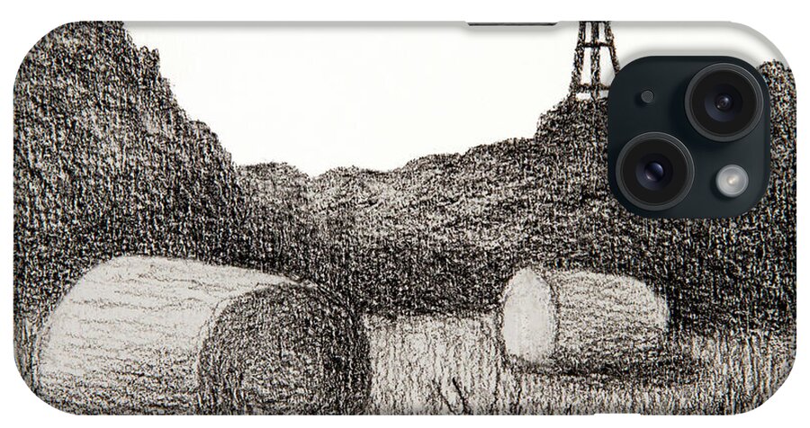 Windmill iPhone Case featuring the drawing Kansas windmill and hay by Garry McMichael