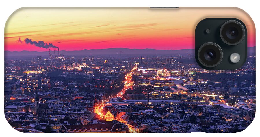 Karlsruhe iPhone Case featuring the photograph Karlsruhe in winter at sunset by Hannes Roeckel