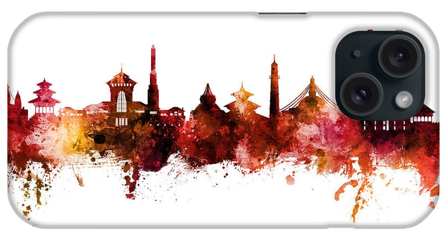 Kathmandu iPhone Case featuring the digital art Kathmandu Nepal Skyline #04 by Michael Tompsett
