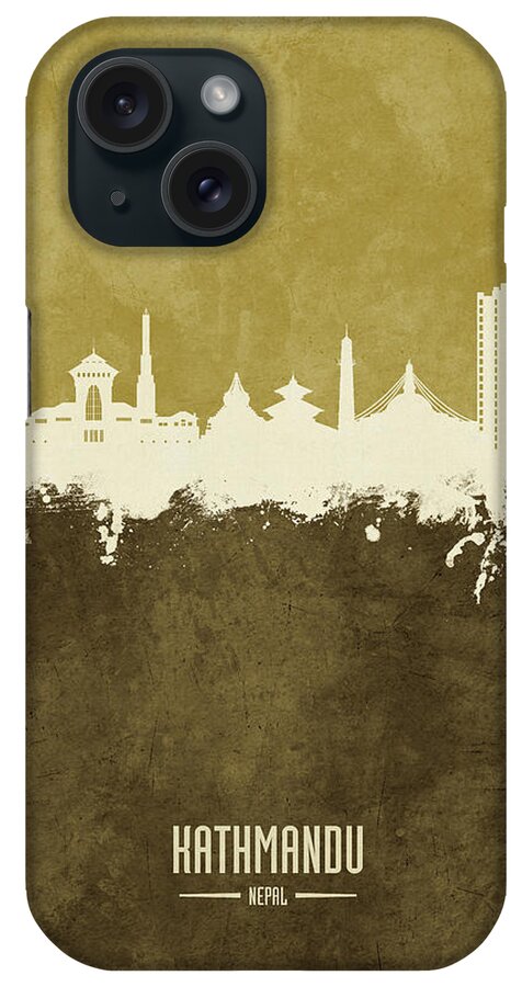 Kathmandu iPhone Case featuring the digital art Kathmandu Nepal Skyline #25 by Michael Tompsett