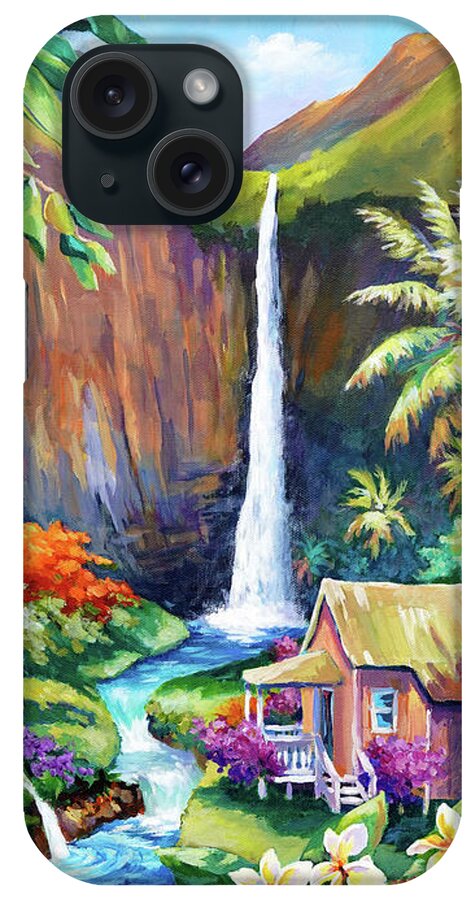 Waterfall iPhone Case featuring the painting Kauai Cascades by John Clark