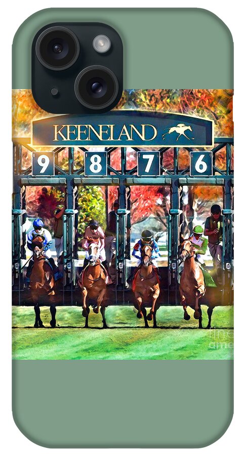 Keeneland iPhone Case featuring the digital art Keeneland Fall Starting Gate by CAC Graphics