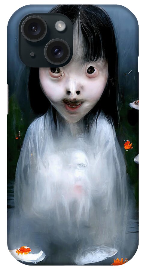 Horror iPhone Case featuring the digital art Keiko Among The Koi 2 by Ryan Nieves