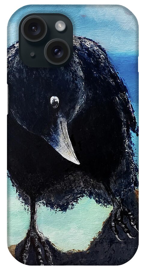 Crow iPhone Case featuring the painting King of the Castle by Cindy Johnston