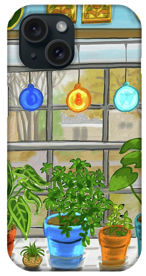 Still Life iPhone Case featuring the painting Kitchen window, rainy day by Susan Spangler