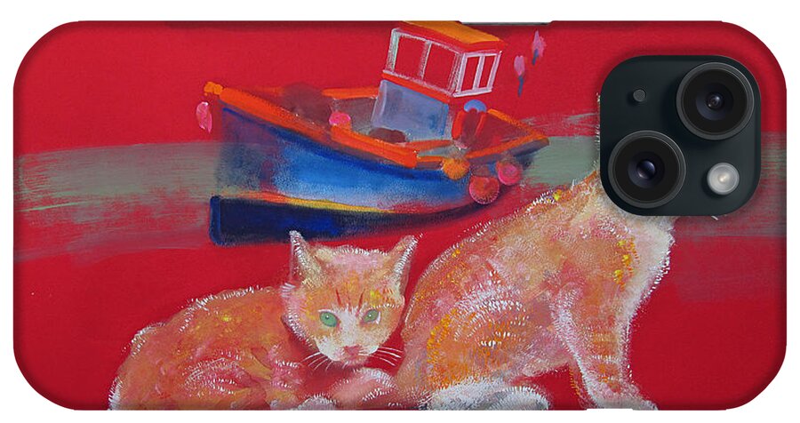 Kittens iPhone Case featuring the painting Kittens With Boat by Charles Stuart