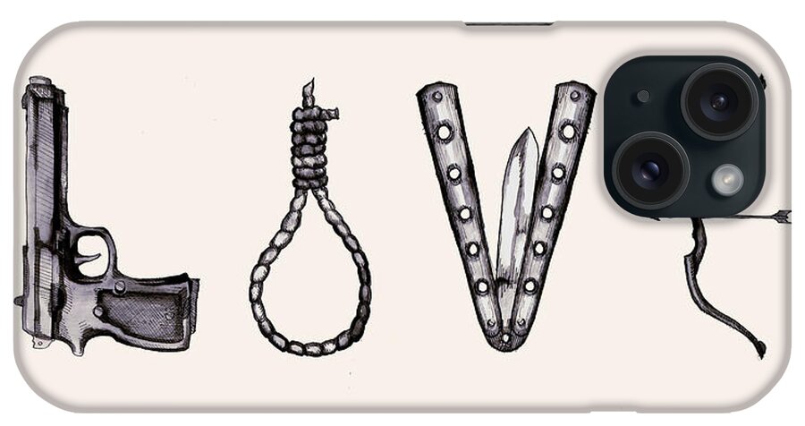 Weapon iPhone Case featuring the drawing L O V E by Ludwig Van Bacon
