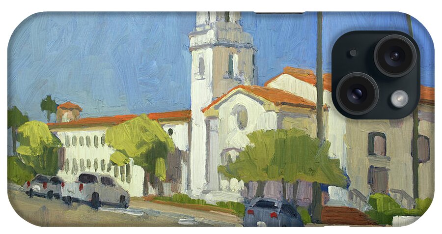 La Jolla Presbyterian iPhone Case featuring the painting La Jolla Presbyterian Church - La Jolla, San Diego, California by Paul Strahm