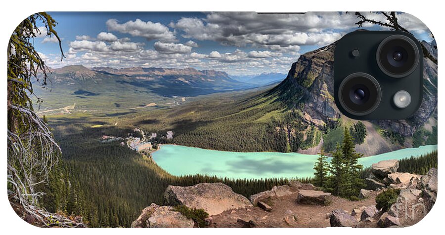 Lake iPhone Case featuring the photograph Lake Louise Frame By The Trees by Adam Jewell