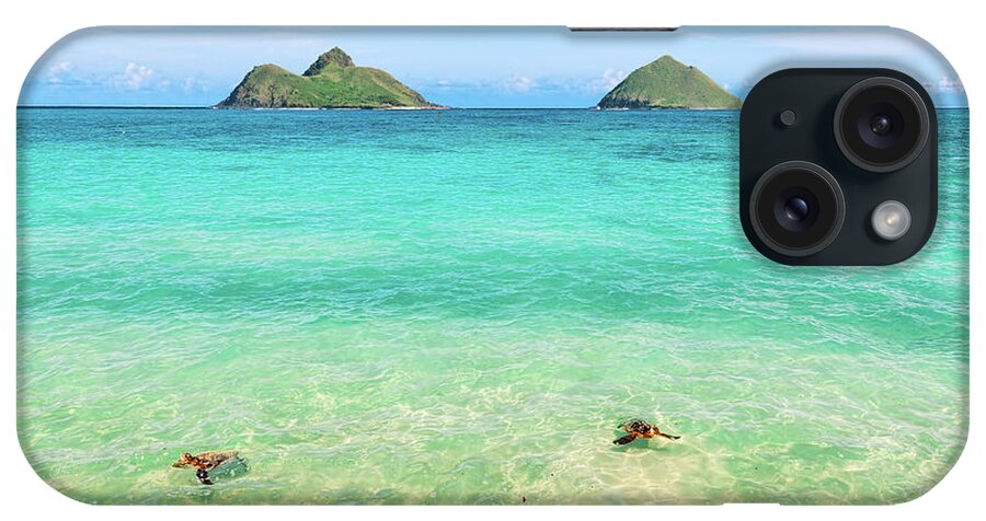 Lanikai Beach iPhone Case featuring the photograph Lanikai Beach Two Sea Turtles and Two Mokes by Aloha Art