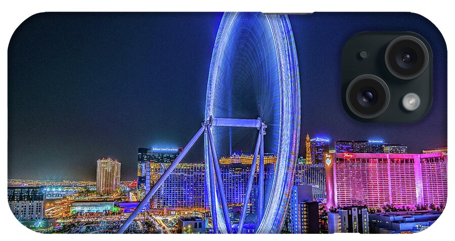 Las Vegas Las Vegas Nevada Neon Lights iPhone Case featuring the photograph Las Vegas Nevada High Roller Ferris Wheel by Dave Morgan