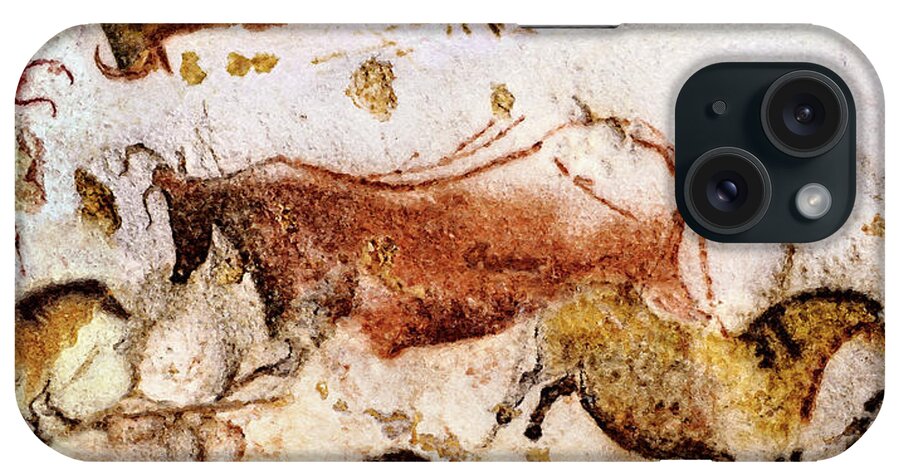 Lascaux iPhone Case featuring the digital art Lascaux Cow and Horses by Weston Westmoreland