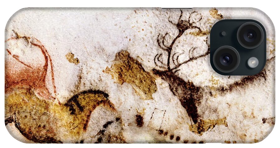Lascaux iPhone Case featuring the digital art Lascaux Cow Horse and Deer by Weston Westmoreland