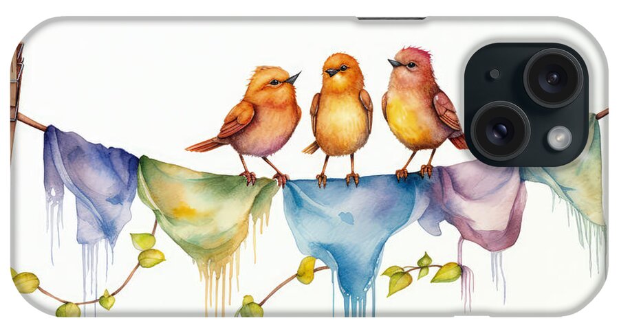 Laundry iPhone Case featuring the painting Laundry Lines with a Splash of Avian Fun by Lourry Legarde
