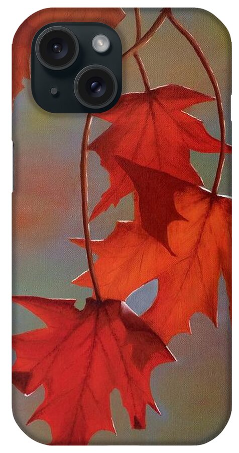 Red iPhone Case featuring the painting Leaves of Fire by Marlene Little