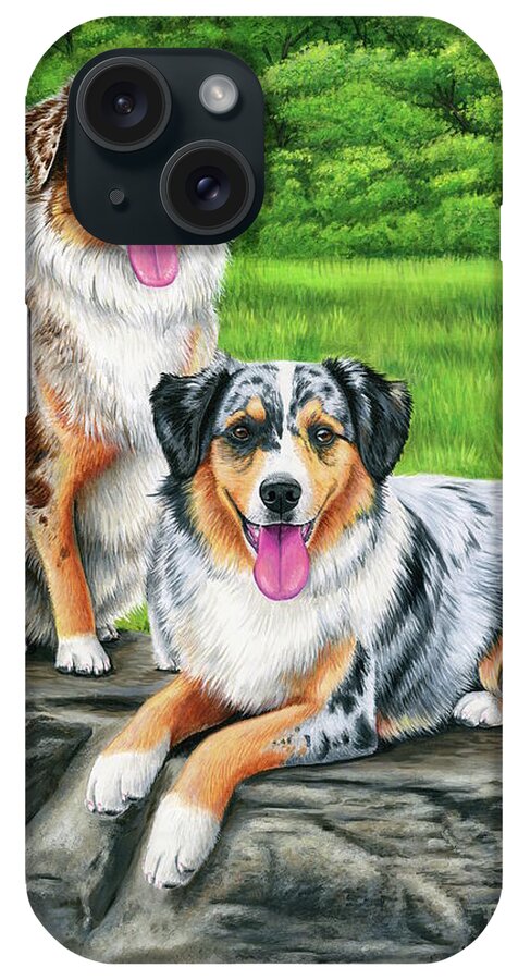 Australian Shepherd iPhone Case featuring the painting Lego and Drew by Rebecca Wang