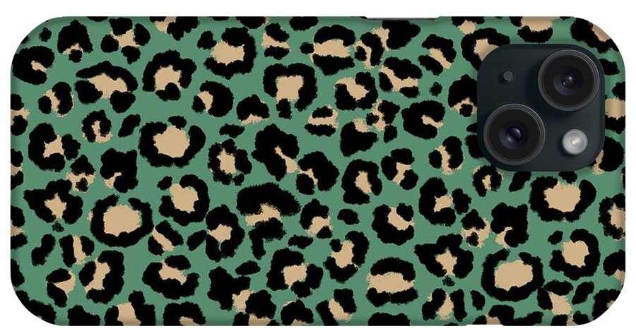 Leopard Pattern iPhone Case featuring the digital art Leopard Pattern in Oatmeal on Rosemary Green by Colleen Cornelius