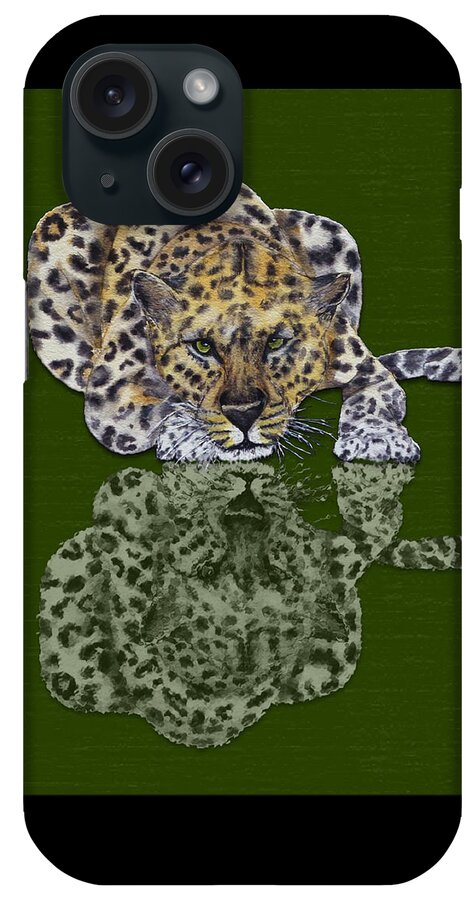 Leopard iPhone Case featuring the mixed media Leopard's Reflection by Kelly Mills