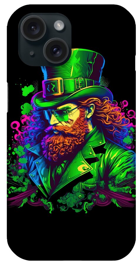 Cool iPhone Case featuring the digital art Leprechaun St Patricks Day Retro Abstract by Flippin Sweet Gear