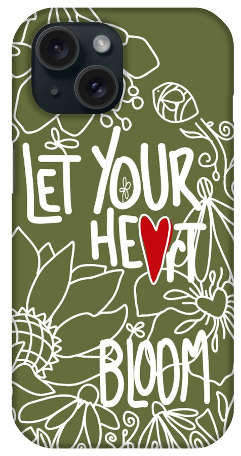 Let Your Heart Bloom iPhone Case featuring the digital art Let Your Heart Bloom - Safari Green and White Line Art by Patricia Awapara