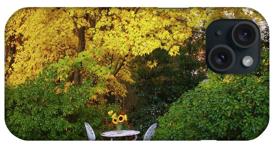 Yellow Foliage iPhone Case featuring the photograph Let's Dine Under Autumn's Golden Canopy by Ola Allen