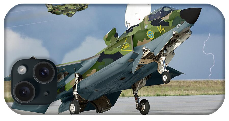 Lightning iPhone Case featuring the digital art License Built Saab F-35B by Custom Aviation Art