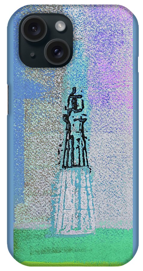 Lighthouse iPhone Case featuring the mixed media Light on the Horizon 1130 Blue by Corinne Carroll