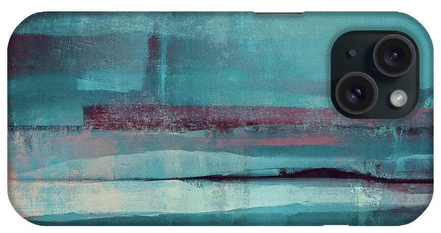 Abstract Landscape iPhone Case featuring the painting Lighthouse - Blue Modern Abstract Landscape Painting by iAbstractArt