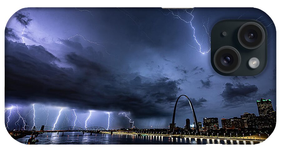 Lightning iPhone Case featuring the photograph Lightning At The Riverfront by Marcus Hustedde