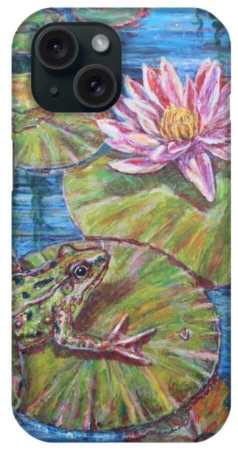 Lily Pad Flower iPhone Case featuring the painting Lily Pad Frog by Veronica Cassell vaz
