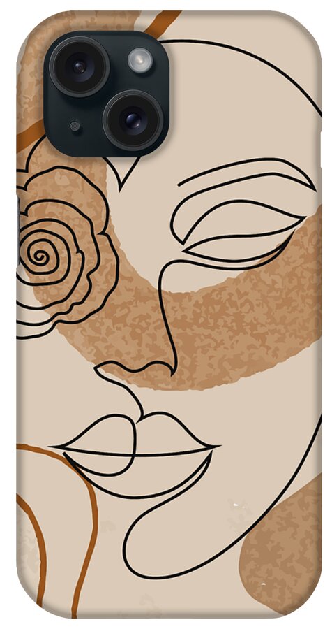 Tattoo iPhone Case featuring the drawing Line art woman flower eye printable wall decor minimalist floral female one line drawing girl by Mounir Khalfouf