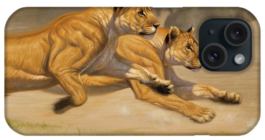 Cynthie Fisher iPhone Case featuring the painting Lionesses by Cynthie Fisher
