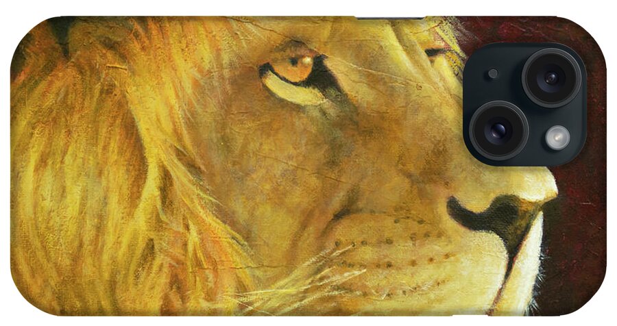 Native American iPhone Case featuring the painting Lion's Gaze by Kevin Chasing Wolf Hutchins