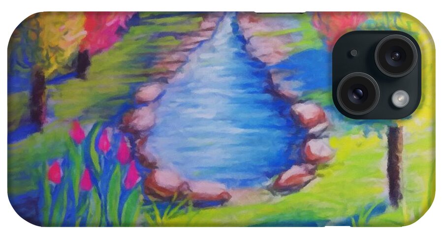 Little iPhone 15 Case featuring the drawing Little Autumn Dam Pastel Chalk Drawing Digitally Altered by Delynn Addams